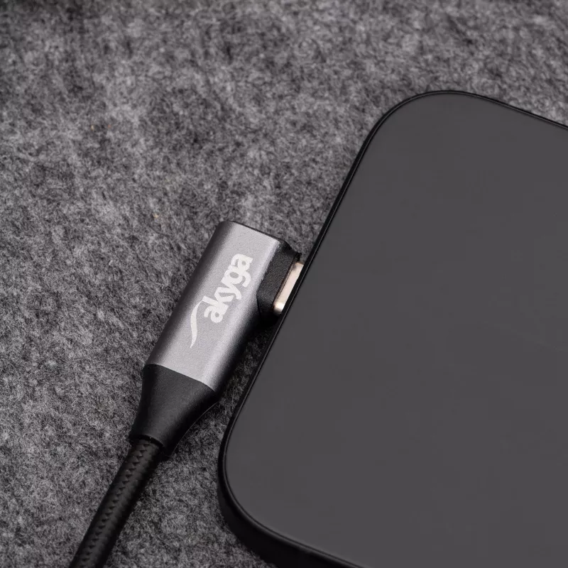 Akyga AK-USB-58 cavo USB-C a USB-A angolare, 30 cm, 60 W, intrecciato, nero