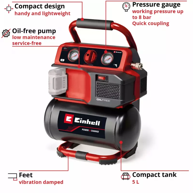 Power X-Change compressore a batteria TE-AC 18/75 Li OF-Solo, 18 Volt (nero/rosso, senza batteria e caricabatterie)