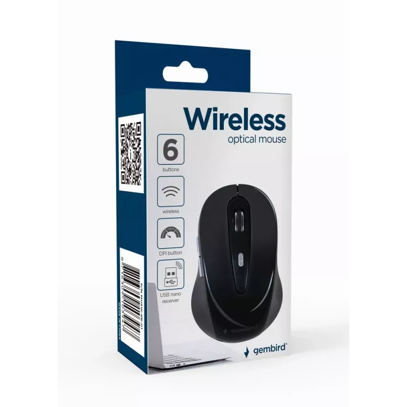 Gembird MUSW-6B-01 Mouse da ufficio per destrorsi RF Wireless Ottico 1600 DPI