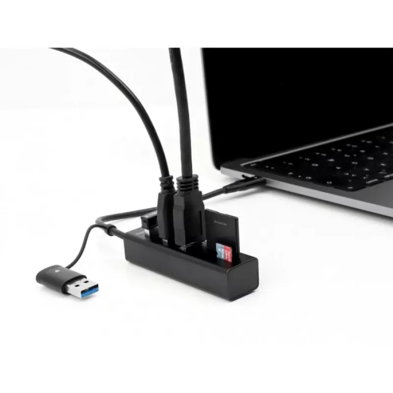 Hub USB 3.2 Gen 1 a 3 porte + lettore di schede SD e Micro SD con connettore USB Type-C o USB Type-A, hub USB