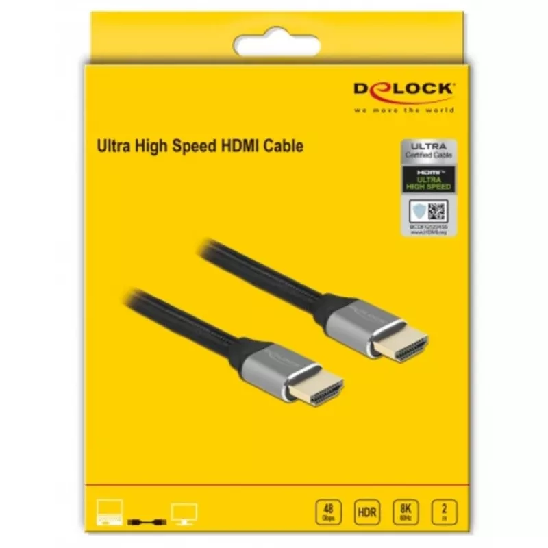 Cavo HDMI Delock Ultra High Speed 48 Gbps 8K 60 Hz grigio 2 m certificato