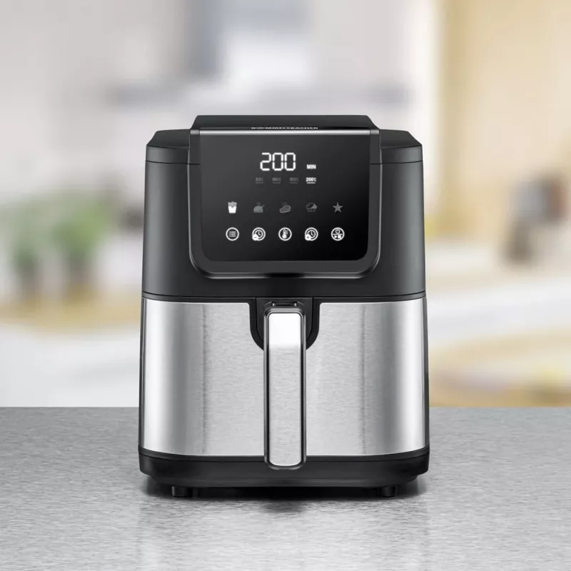 Friggitrice ad aria Rommelsbacher FRH 1500 — 5 L, 1500 W, acciaio inox/nero