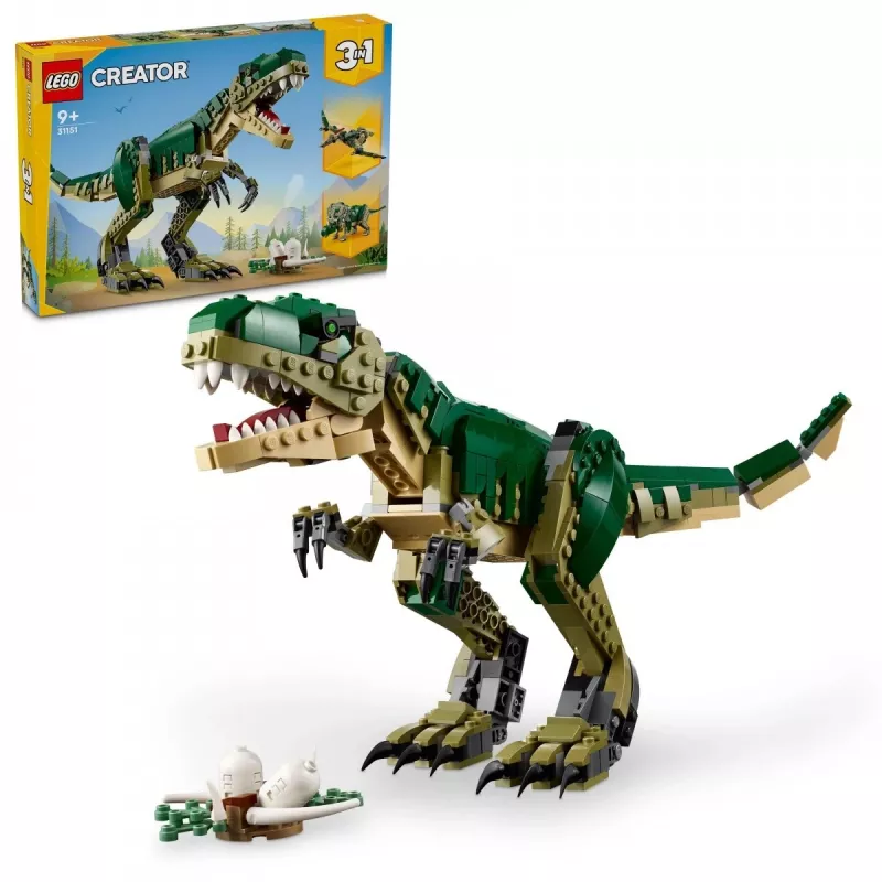 Giocattolo da costruzione LEGO Creator 3-in-1 kit T.Rex, 626 pezzi, 150 mm di altezza, età 9+