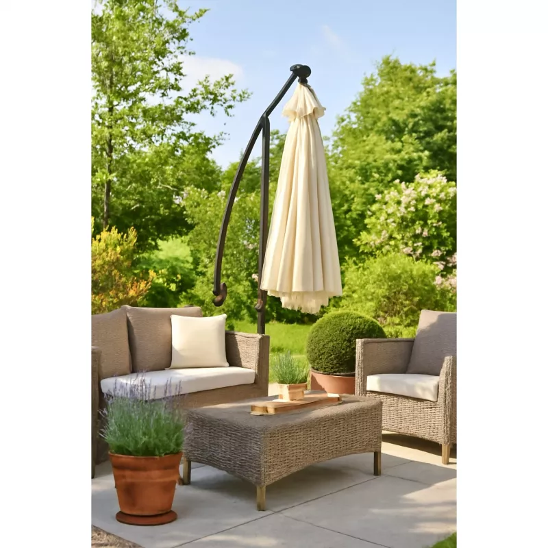 Ombrellone da giardino Black Forest con pareti laterali, grande sedia a dondolo beige da 3 m