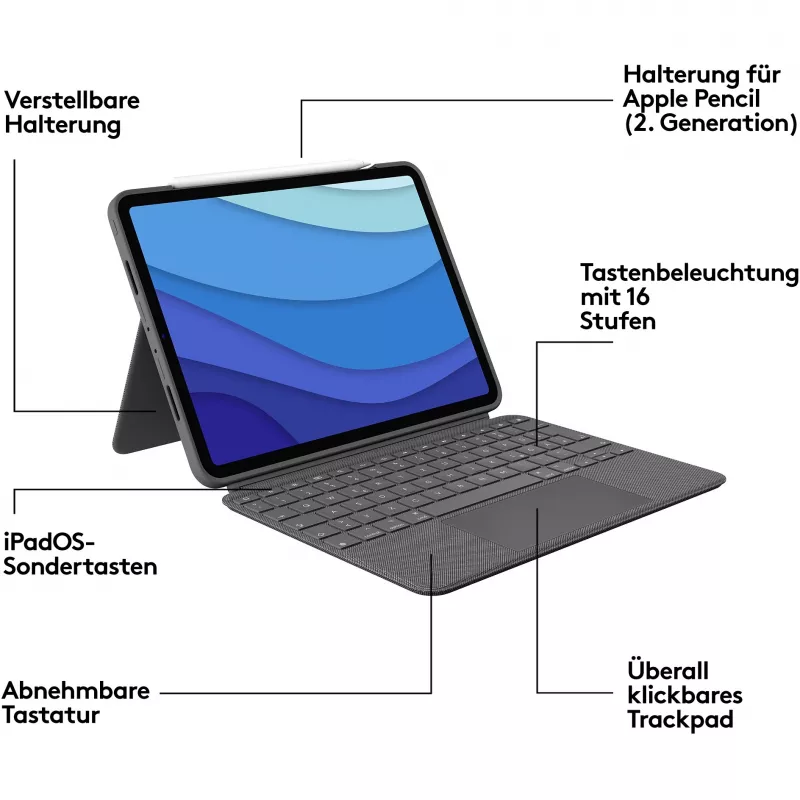 Case con tastiera Combo Touch US iPad Pro 11 1,2,3 Gen grigio
