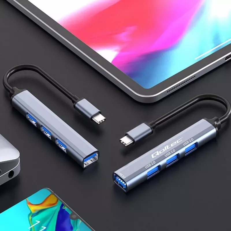 Hub USB QOLTEC 53792, USB-C 3.1 a 4 porte (USB 3.0 x1, USB 2.0 x3)