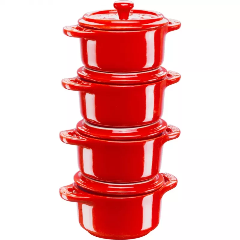 Staub Mini Cocotte rotonda, 4 pezzi - 200 ml, rosso