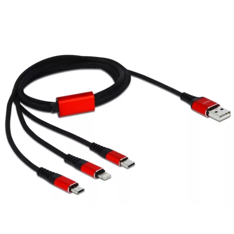 DeLOCK - cavo solo per ricarica - Lightning / USB - USB (M) a Micro-USB Type B, Lightning, USB-C (M) - 1,0 m - schermato - nero (85892)