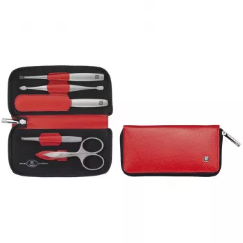 Set manicure ZWILLING Twinox da viaggio 5 pezzi con custodia in pelle rossa