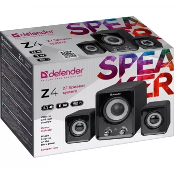 Altoparlanti DEFENDER Z4 2.1 con filo, 11 W RMS, nero, alimentazione USB 5V, uscita cuffie 3,5 mm