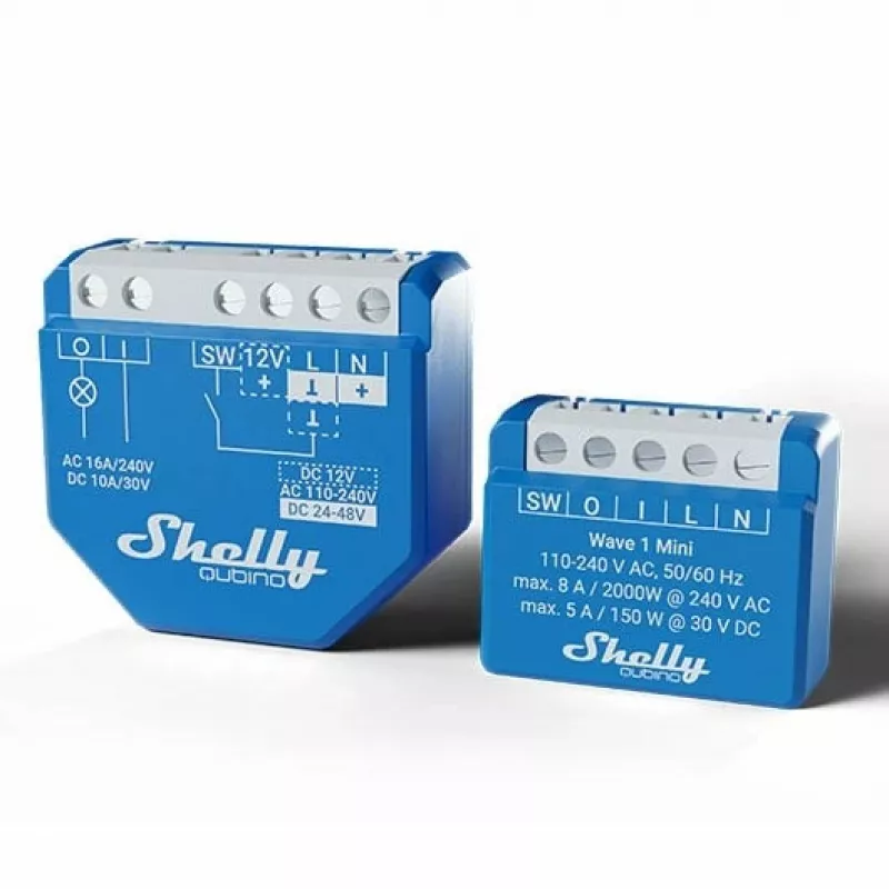 Relè smart Shelly Qubino Wave 1 Mini wireless 110–240V, 8A AC / 5A DC, 868,4 MHz, per interni, blu