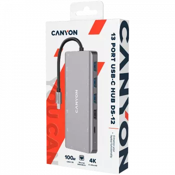 Hub USB-13-in-1 Canyon USB-C 2xHDMI 4xUSB 2xUSB-C CRJ45VGA Retail