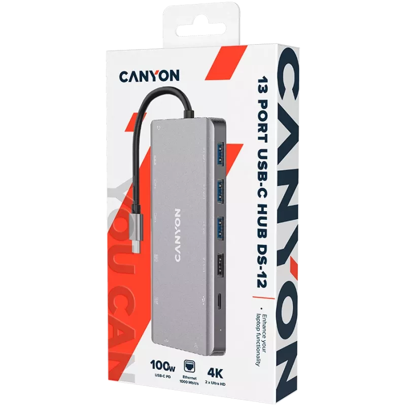 Hub USB-13-in-1 Canyon USB-C 2xHDMI 4xUSB 2xUSB-C CRJ45VGA Retail
