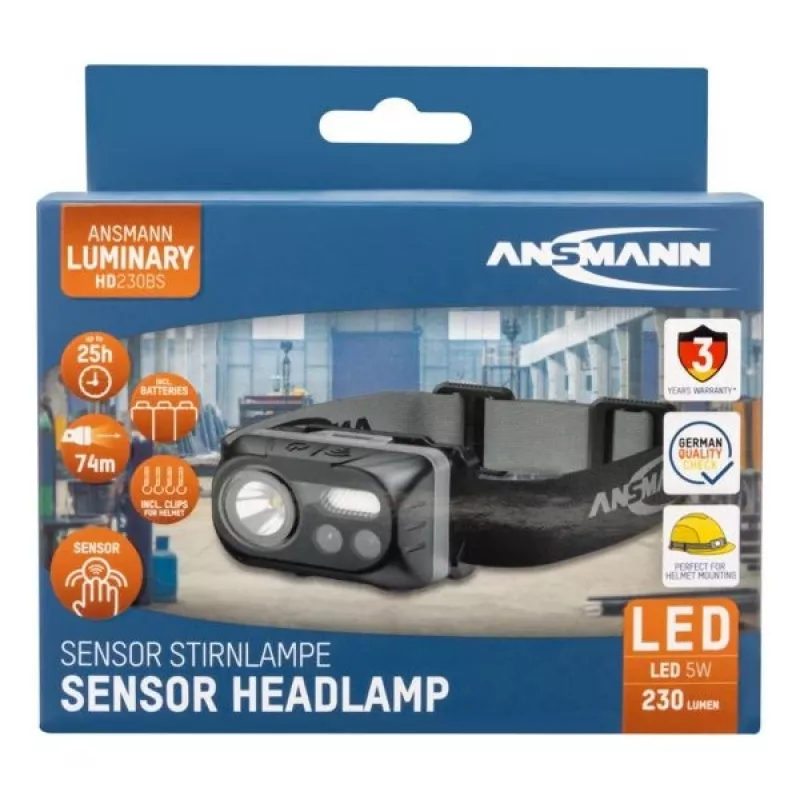Lampada frontale LED ANSMANN ANS 1600-0386 — a batteria, illuminazione compatta a mani libere
