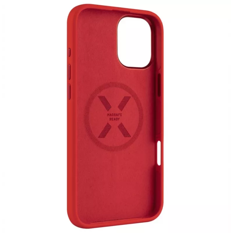 Cover posteriore FIXED per Apple iPhone 16 Plus — MagFlow silicone liquido, rosso