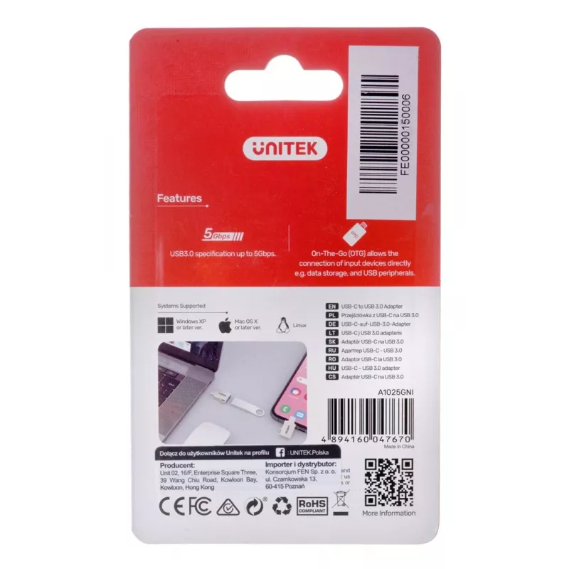 UNITEK adattatore USB-C-USB-A 3.1 GEN1, M/F, A1025GNI
