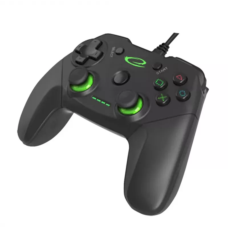 Esperanza EGG110K Vanquisher gamepad USB cablato per PC/PS3, con vibrazione, 12 pulsanti, 2 stick analogici, nero/verde