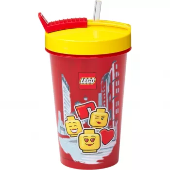 Bicchiere con cannuccia Room Copenhagen LEGO Iconic Girl Bright Red 500 ml (rosso/giallo)
