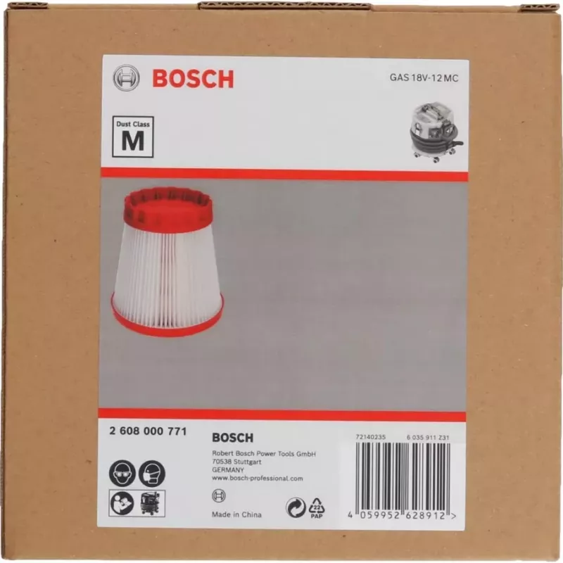 Filtro PTFE Bosch GAS 18V-12 MC Professional classe M per aspirazione polveri, modello 2608000771