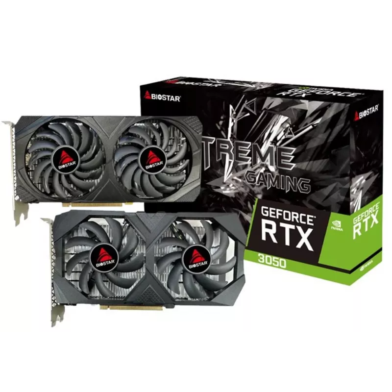 Scheda grafica BIOSTAR GeForce RTX 3050 6GB GDDR6 PCIe 4.0, 2304 core CUDA, 96-bit, 2 ventole, 225×43 mm