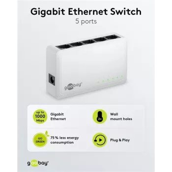 Goobay Switch di rete Gigabit Ethernet a 5 porte (64563)