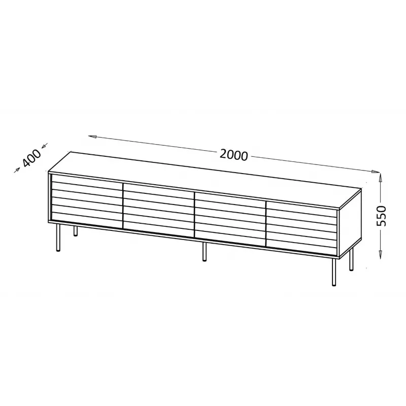 Mobile TV cama meble CORTINA 4D 200x40x55 cm, piano superiore nero, frontali color noce