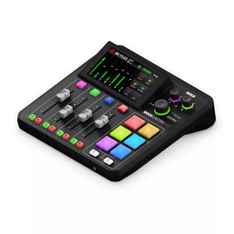 Controller da studio RØDE Caster Duo nero — 2 combo XLR/TRS, 2 uscite line TRS, 48 kHz, 24 bit, touchscreen, Wi-Fi, Bluetooth