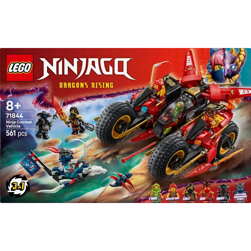 LEGO set veicolo da combattimento ninja 71844 — NINJAGO, 561 pezzi, 6 minifigure, parti mobili, 140×240×220 mm