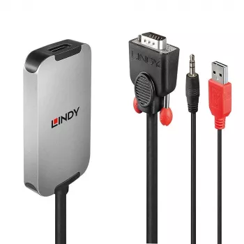 Lindy convertitore VGA a DisplayPort 1.2, 1920 x 1080 Pixel, 1080p, nero, bianco, 114 g