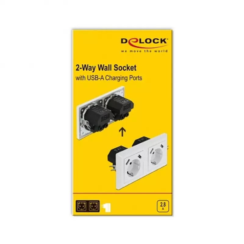 Presa a muro DeLOCK 2 vie con 4 porte USB 2 x 2,8 A