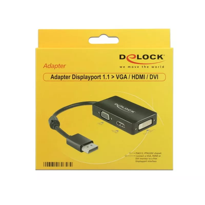 DeLOCK 0,16 m DisplayPort/VGA+HDMI+DVI VGA (D-Sub)+ HDMI + DVI nero