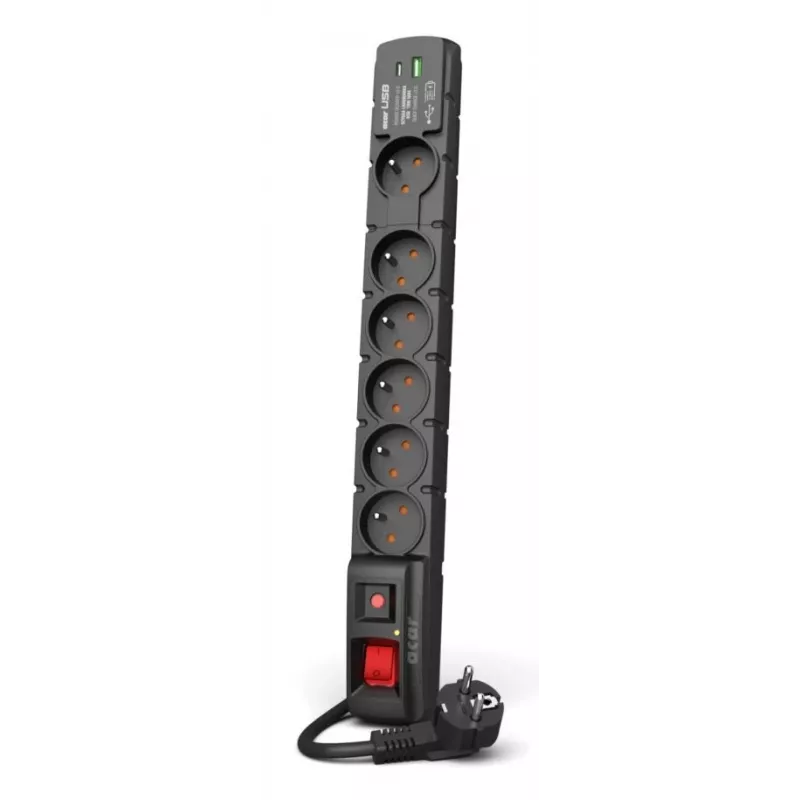 Protezione da sovratensione ACAR W2436 nero 6 prese AC 230V 1,5m (confezione danneggiata)