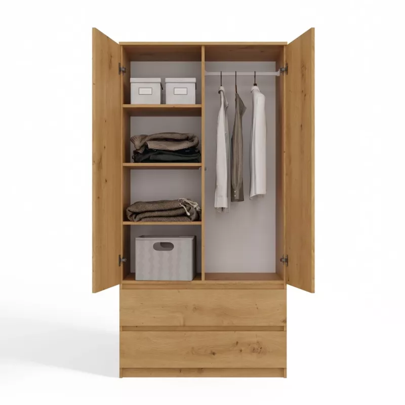 Topeshop SZAFA MALWA ART armadio camera da letto 5 ripiani 2 ante rovere