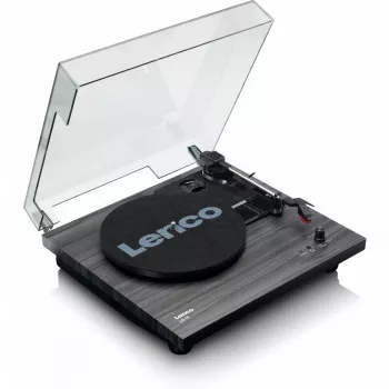Giradischi audio a trasmissione a cinghia Lenco LS-10 nero con altoparlanti integrati, 33/45 giri/min, uscita RCA, ingresso cuffie
