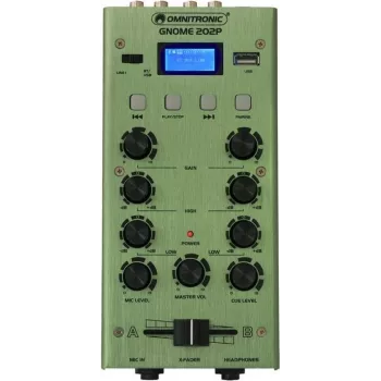 Mini mixer Omnitronic GNOME-202P — mixer audio compatto a 2 canali, verde