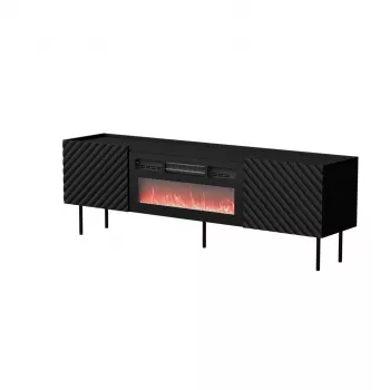 Mobile TV Cama Meble LUCCA 180x40x59 cm, piano e cornice neri, truciolare, camino nero incluso