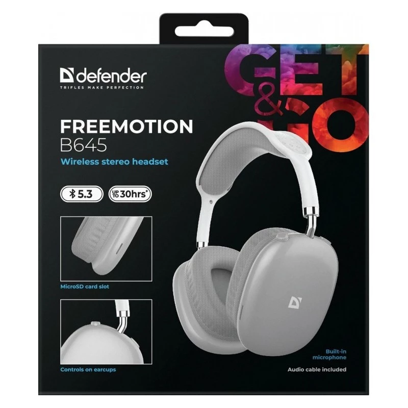 Defender FreeMotion B645 cuffie Bluetooth on-ear, Bluetooth 5.3, USB-C, jack da 3,5 mm, microfono integrato, 20–20000 Hz, 105 dB, grigie
