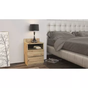 Comodino top e shop M1 ARTISAN, finitura rovere, 2 cassetti, 400×320×590 mm