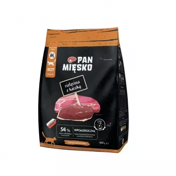 Cibo secco per gatti Pan Mięsko vitello con anatra, alimento completo per gatti adulti, 400 g, 39% proteine, 16% grassi