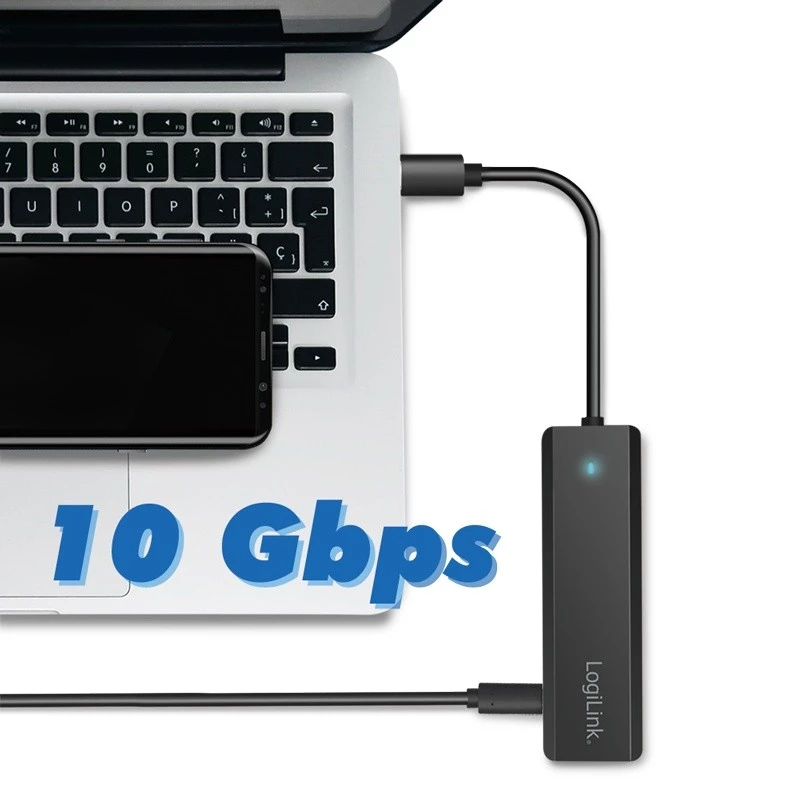 Hub USB-C, 4 porte 2x USB-A, 2x USB-C, nero