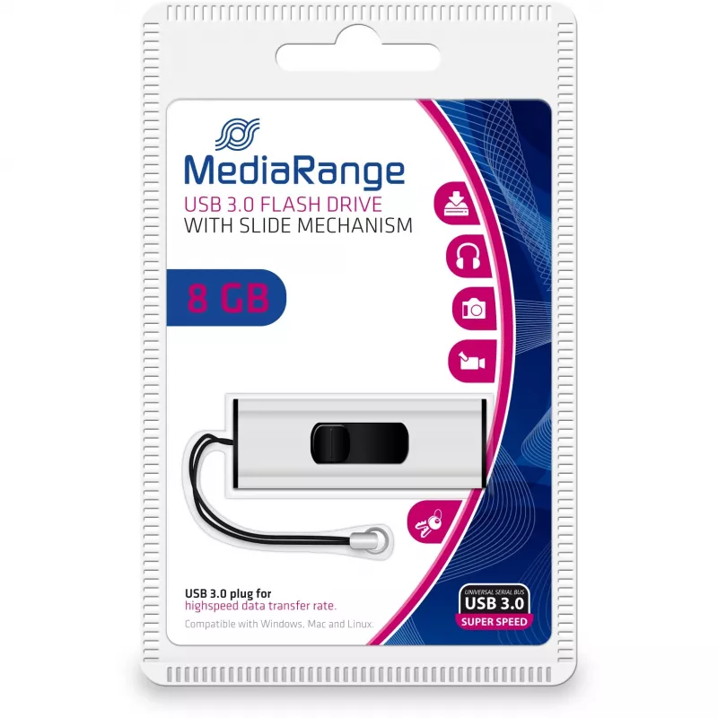 MediaRange SuperSpeed - Chiavetta USB - 8GB - USB3.0 - Nero/Argento (MR914)