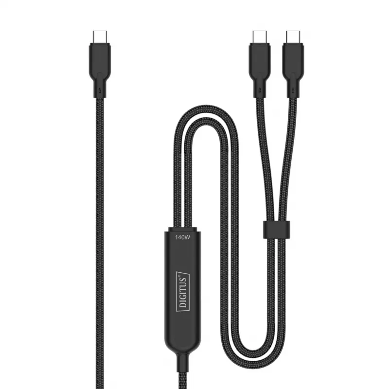 DIGITUS cavo di ricarica USB-C 2in1 140W, USB-C a 2×USB-C, 1,8 m, USB 2.0, nero