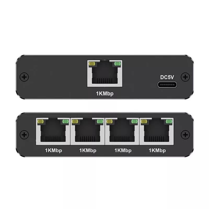Mini switch Ethernet QOLTEC 52293 1x4 RJ45, splitter di rete unmanaged 1-in 4-out