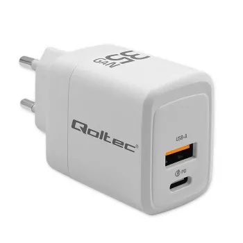 Caricabatterie QOLTEC 51824 GaN 35W USB-C PD & USB QC 3.0, 5–20V, 1x USB-C, 1x USB-A