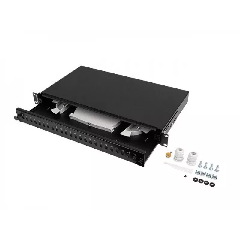 Patch panel in fibra ottica LANBERG FOP1-24ST-FCB 1U 24xST / 24xFC montaggio a rack nero