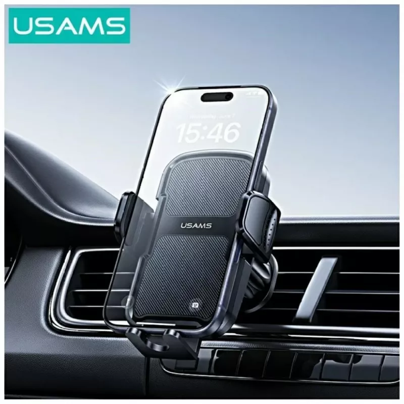 Supporto auto usams ZJ085 nero — supporto per smartphone da auto, morsetto regolabile