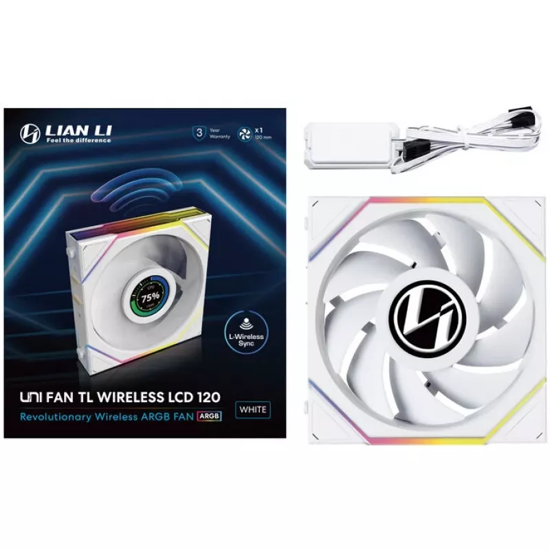 Lian Li UNI FAN TL Wireless LCD 120 White — ventola PWM 120mm con controller LCD wireless