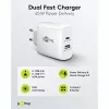 Caricabatterie rapido duale USB-C, PD, GaN, 65 Watt (bianco, 1x USB-C, 1x USB-A, Power Delivery)