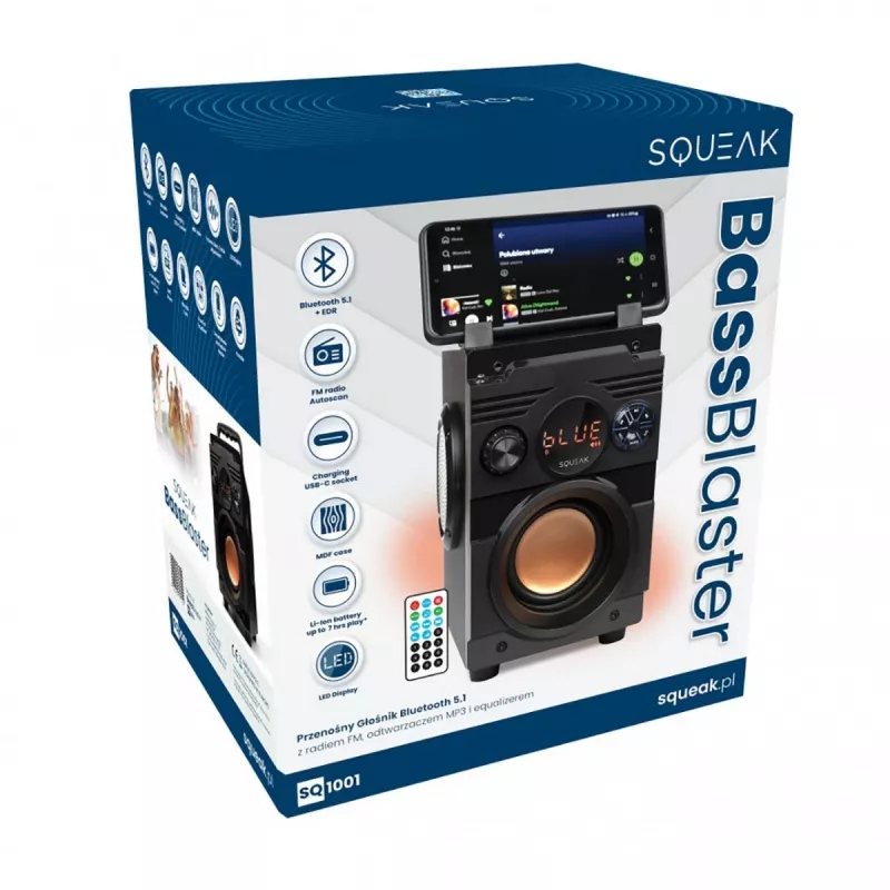 Squeak Bassblaster altoparlante Bluetooth 5.1, radio FM, lettore MP3 SQ1001