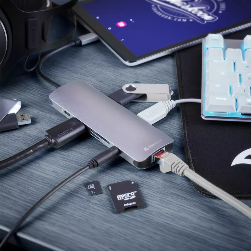 Sharkoon adattatore combo USB 3.0 Type-C schede/adattatori interfaccia HDMI, RJ-45, USB 3.2 Gen 1 (3.1 Gen 1)